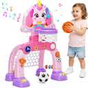 Nasominako Unicorn Toddler Basketball Hoop & Soccer Goal with Light & Music, 2-in-1 Sports Toy for 1-3 Year Old Boys & Girls, Toys for 1+ Year Old Girls, Birthday for Baby Kids