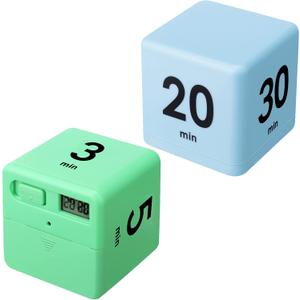 Weewooday 2 Pieces Cube Productivity Timer Flip Gravity Sensor Flip Countdown Countup Workout Timer Management 1 3 5 10 Minutes and 15 20 30 60 Minutes for Work Learning Kitchen Cooking (Green, Blue)