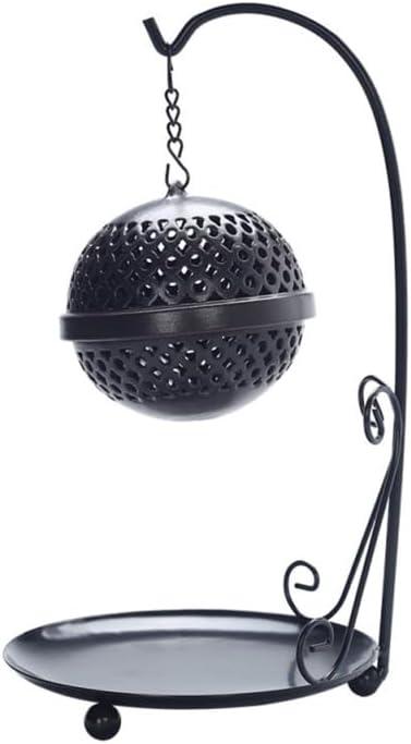 KALLORY Backflow Incense Holder Ceramic Burner with Iron Frame Hanging Ball, Waterfall Incense Burner for Home Decor and Aromatherapy, Indoor Buddhist Altar Accessory