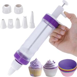 JAYVAR Dessert Decorating Syringe Set, Icing Dispenser Tool, Dessert Decorator Pro with 7 Icing Nozzles for Pushes Icing to Decorate Baked, Cake Decorating Gun for Frosting Cream to Make Cupcakes