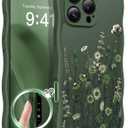 GVIEWIN for iPhone 16 Pro Case Compatible with MagSafe [Curly Wave Edge][Full Camera Protection] Floral Translucent Shockproof Magnetic Women Phone Case for iPhone 16 Pro 6.3'',Floratopia/Forest Green