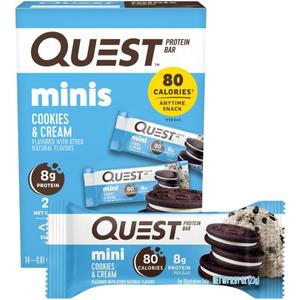 Quest Nutrition Mini Cookies & Cream Protein Bars, 8g Protein, 1g Sugar, 2g Net Carbs, Gluten Free, 14 Count (EXP 06/07/26)