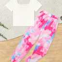 Girls Clothes Solid Color Square Collar Short Tops Tie Dye Long Pants Two Piece outfit Clothes for Girls 6-14Y
