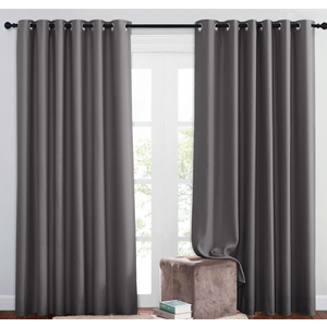 NICETOWN Blackout Living Room Curtains Extra Wide, Triple Weave Grommet Top Thermal Insulated Window Treatment Light Blocking Panels for Patio/Porch (Grey, W80 x L84, Set of 2)