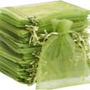 Bskifnn 100pcs Organza Bags Satin Drawstring Organza Pouch Mother's Day Valentine's Day Halloween Candy Bags Wedding Party Favor Gift Bag Jewelry Bags 3.54''x4.33''(Olive green)