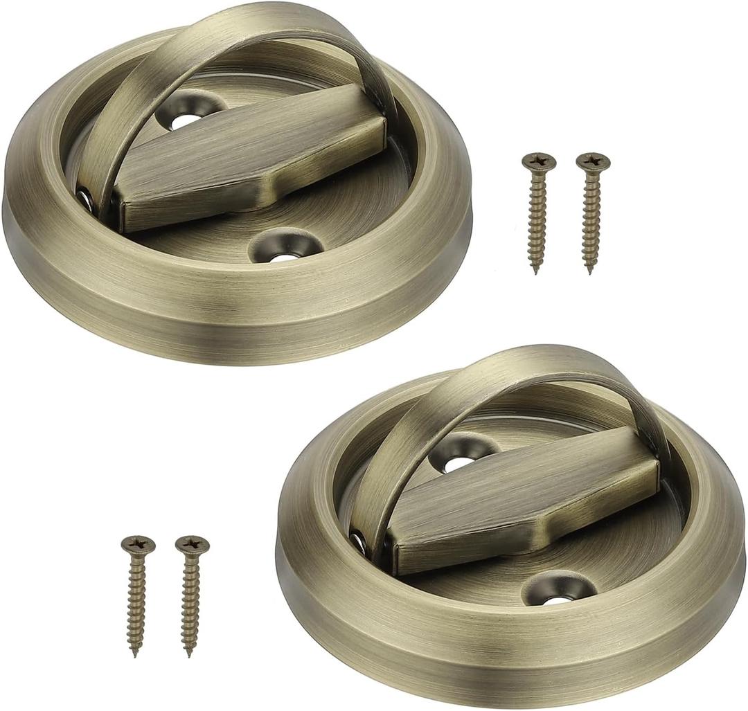 PATIKIL Recessed Door Handles, 2 Pcs Round Flush Pulls Stainless Steel Furniture Locks Hidden Embedded Fireproof Door Furniture Pull Bronze