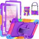 SEYMAC Case for Samsung Galaxy Tab A9+/ A9 Plus 11" (SM-X210/X216/X218), Heavy Duty Shockproof Protective Case with Screen Protector, Rotating Stand, Hand/Shoulder Strap, Purple