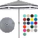 JEAREY 9 FT Patio Umbrella Outdoor, Table Umbrellas Market Umbrella w/Push Button Tilt/Crank, 8 Sturdy Ribs(Black White Striped)