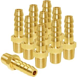 Joywayus Brass Hose Fittings 1/8" Hose Barb x 1/8" Male NPT Adapter Hose Barb to Male Pipe Fittings(Pack of 10)