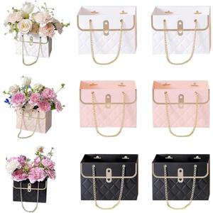 NADUSEP 6pcs Flower Paper Gift Box, Bouquet Storage Bucket Florist Handbag with Metal Chain Gift Case, Flower Boxes for Arrangements Wedding Valentine's Mother's Day Birthday Bridal Shower Graduation Anniversary Thanksgiving Christmas
