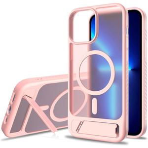 Magnetic Compatible with iPhone 12 Pro Max & iPhone 13 Pro Max Case, [Built-in Invisible Kickstand][Compatible with Mag-Safe] Slim Translucent Matte Phone Case for iPhone 12/13 Pro Max, Pink