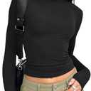 Trendy Queen Womens Long Sleeve T Shirts Fall Fashion 2026 Basic Crop Tops Going Out Workout Outfits Y2k Clothes Black M