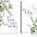2 Pcs Botanical Canvas Wall Art Green Eucalyptus Leaves Picture Wall Decor Plant Watercolor Bathroom Poster Print for Toilet Laundry Clean Room Home Decoration
