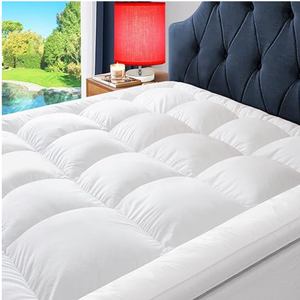 ELEMUSE Extra Thick Cooling Queen Mattress Topper, 1300 GSM Overfilled Pillow Top with Baffle Box Design, Hand Made 400TC Organic Cotton Pad Cover, Plush & Support Snow Down Alternative, Hotel Quality