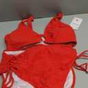 Womens High Waisted Bikini Sets O Ring Drawstring Tummy Control Swimsuits Two Piece Swim Bathing Suit (Medium, Red)