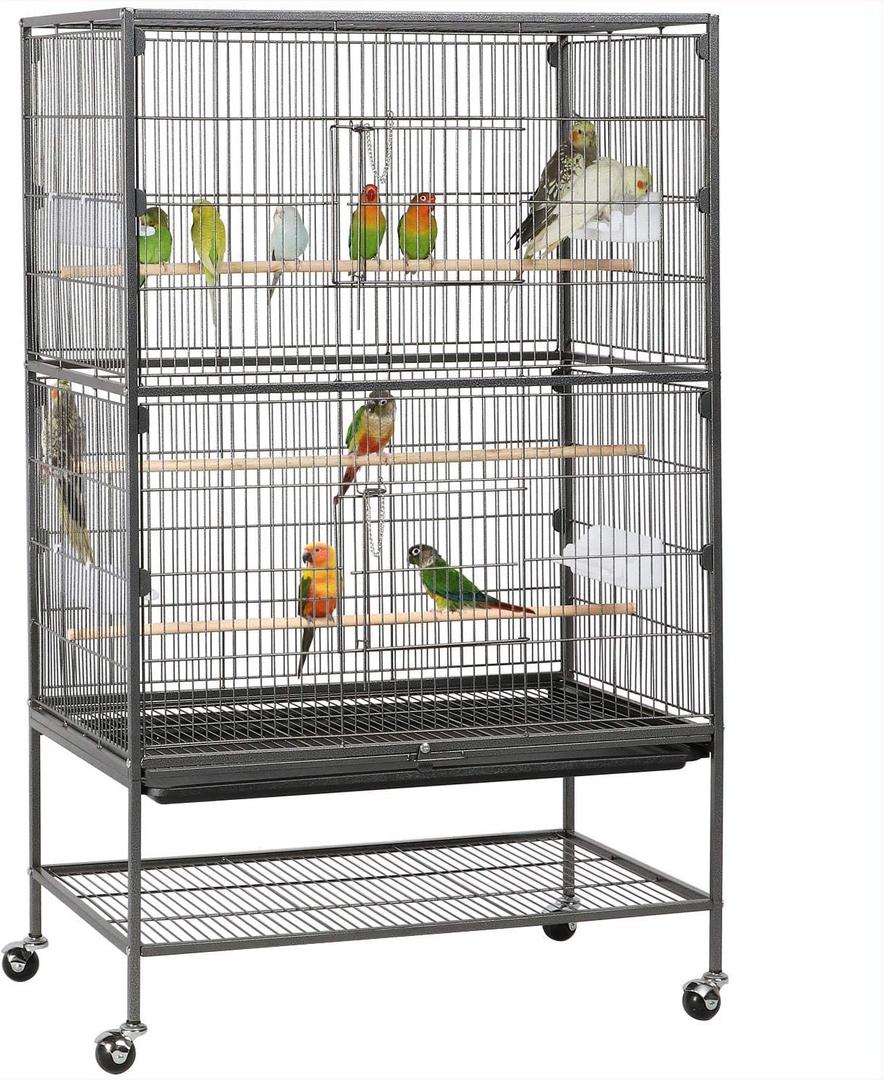 Yaheetech 52-inch Wrought Steel Standing Large Flight King Bird Cage for Cockatiels African Grey Quaker Amazon Sun Parakeets Green Cheek Conures Pigeons Parrot Bird Cage Birdcage with Stand (31.1"L x 20.4"W x 52.0"H, Black)