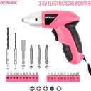 Hi-Spec Electric Screwdriver 27pc 3.6V Pink USB Small Power Screwdriver Set. Cordless & Rechargeable with Driver Bit Set