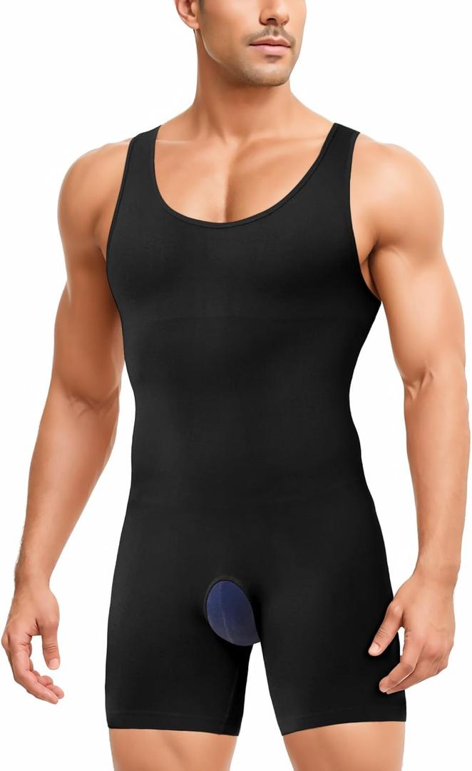 Men Shapewear Tummy Control Bodysuit Waist Trainer Full Body Shaper Fajas Compression Shirts Shorts Slim Belly (3XL, Black)