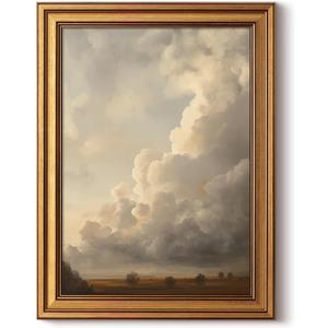 HUARCEY Gold Framed Canvas Wall Art, Cloud Picture Decor, Bedroom Living Room Sky Landscape Nature Decor, Rustic Vintage Neutral Canvas Paintings, 12x16inch