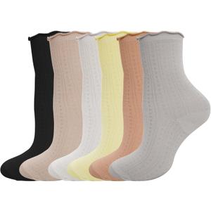 6 Pairs Women Ruffled Ankle Socks Mesh Casual Thin Breathable Delicate Knit Lace Ruffled Socks
