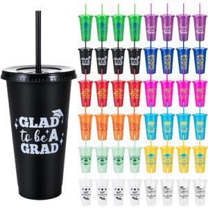 48 Pcs 2025 Graduation Cups Plastic Gifts 24oz Congrats Grad Tumblers for College Graduate Reusable Tumblers with Straw and Lid Class of 2025 Gifts for Graduation Party
