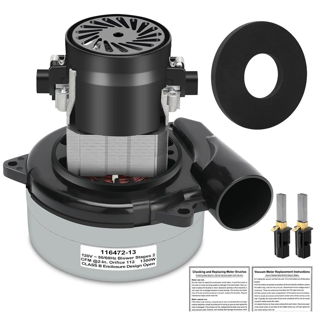 116472-13/116472-00 Vacuum Motor Replacement 2-Stage 5.7" 112 CFM High Power, Quiet and Efficient Operation, Easy to Install for Central Vacuums, Boat Lifts, Industrial Cleaning, Bathing Systems