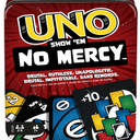 Mattel Games UNO Show ‘em No Mercy Card Game in Storage & Travel Tin for Kids, Adults & Family Night with Extra Cards, Special Rules & Tougher Penalties ( Exclusive)