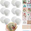 Halloscume 12 Set Christmas Scallop Shells for Crafts 4''-5'' White Natural Large Shells with 24 Pcs Xmas Decoupage Napkins, Acrylic Paint & Brushes for DIY Holiday Ornaments, Christmas Decor, Gift