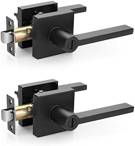EHOMEWARE 2 Pcs Matte Black Door Handles for Bedroom Bathroom, Door Knobs Interior in Black Finish, Privacy Door Knobs Heavy Duty Contructions, Keyless Interior Door Knobs, Modern Door Levers