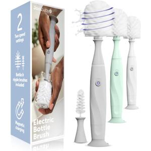 Jool Baby Electric Bottle Brush Cleaner  Faster & Easier Bottle Washing, Ergonomic, Rechargeable, Suction Cup Base (Gray)