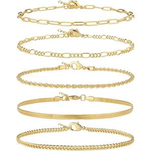 AOZEL Gold/Silver Plated Anklet Bracelets for Women Waterproof Plus Size Cuban Link Chain Ankle Bracelet for Large Ankle 11 inch