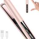 Cordless Hair Straightener,Portable Mini Flat Iron Travel for Bangs,Short Hair, Rechargeable Curling Iron and Curler 2 in 1,Pink,for Touch Ups