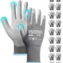 PACIFIC PPE Work Gloves PU Coated-18 Pairs, Touchscreen Working Gloves for Men and Women, Mechanic Gloves, Lightweight, Grey, Small