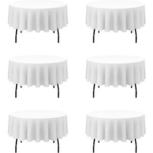 BRILLMAX 6 Pack White Round Tablecloths 70 Inch - Circle Bulk Linen Polyester Fabric Washable Table Cloth Cover for Wedding Reception Banquet Birthday Party Buffet Restaurant (70 In, 6 Pack)