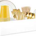 Paper Plate Dispenser Holders Utensil Caddy for Countertop,Outdoor Silverware Caddy, Picnic and Camping Utensil Holder, Flatware Organize with Handle for Party Gatherings, Metal (White)