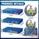 Geelin 4 Pcs Eid Mubarak Tiered Tray Decor Wooden Book Stack Signs, Blue Gold Islamic Crescent Moon Mosque Table Centerpiece for Ramadan Home Shelf Coffee Bar Mantel Decorations
