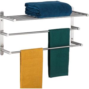 KOKOSIRI 3 Tier Bath Towel Bar 24 Inch Wall Mounting Rack with Towel Bars Towel Shelf with Single Towel Bar Bathroom Ladder, Brushed Steel, B5003BR