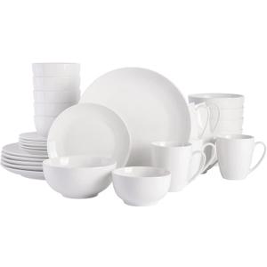Gibson Home Oslo 8-Piece Dinner Plate Set  Porcelain, Chip & Scratch Resistant, White with Black Rim  Modern Round Plates for Everyday Use & Entertaining (Service for 6 (30pcs), White (Coupe - 30pcs))