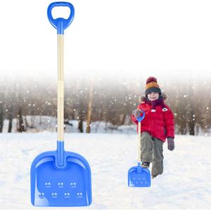 1PCS Kids Snow Shovel, 22"-32" H Detachable Wooden Childs Snow Shovel with Plastic D-Grip Handle and Scoop Winter Children Shovel Blue Toddler Shovels Outdoor Play Snow Gift for Boy Girl Snow Removal