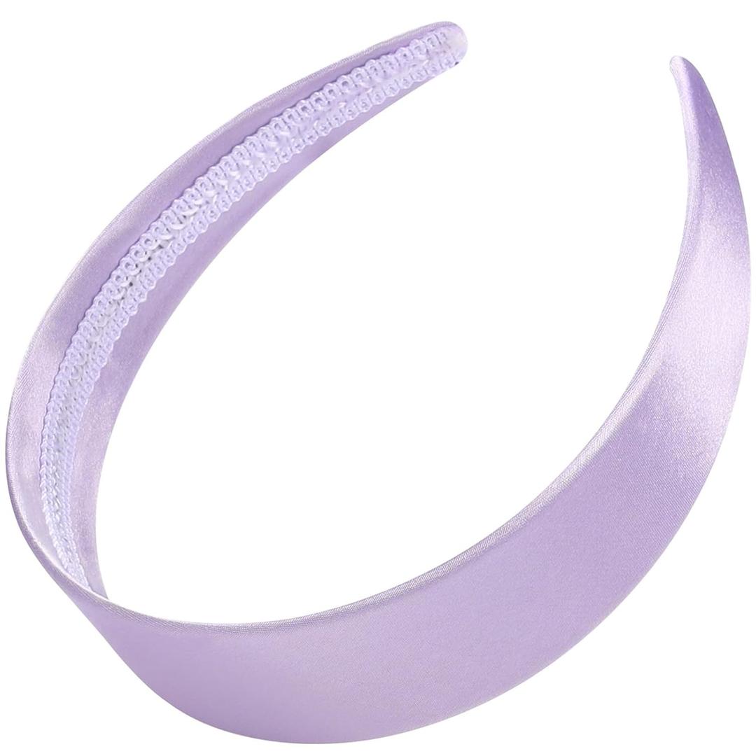 WantGor 1.6 Inch Wide Headbands Silk Satin Plain Headband for Women, Non Slip Solid Hair Bands Hair Accessories Cosplay DIY Holiday Head Band (Purple, Large)