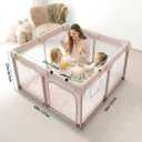 Joypony Baby Playpen with Mat, 50x50 in Small Play Pen for Babies, Toddler Playpen for Apartment, Indoors Play Yard with Soft Breathable Mesh (Beige with Mat)