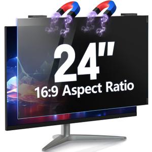 Magnetic Computer Privacy Screen 24 inch, Hanging Privacy Screen for Computer Monitor for 16:9 Frameless Monitor, Eye Protection Anti Glare Anti Blue Light Filter