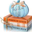 Whaline Fall Wooden Tiered Tray Decor Faux Decorative Stacked Books Bundle Wooden Pumpkin Decor Hello Fall Block Sign for Autumn Thanksgiving Farmhouse Rustic Kitchen Home Decoration