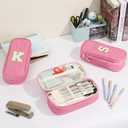 Pencil Bag, Pencil Case for Girls Women, Preppy Pencil Case, Large Initial Pencil Pouch with Zipper, Back to School Supplies, Aesthetic Pen Case Box for Kids Teen Girls - D(Pink)