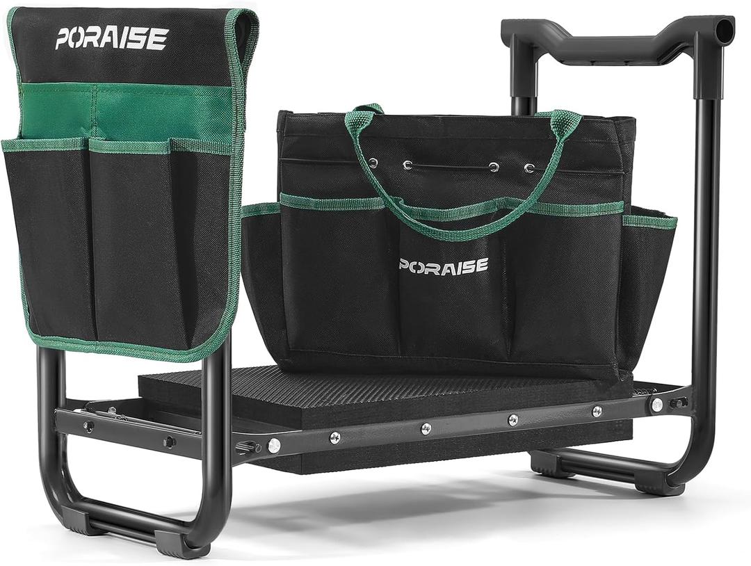 Garden Kneeler and Seat Heavy Duty, Wider and Thicker Kneeling Pad for Foldable Gardening Stool with 2 Tool Pouches, Gardening Gifts Tools for Women Mom Men Seniors, Standard