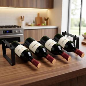 Stackable 4 Bottles Wine Rack  Compact Metal Wine Holder for Countertop, Cabinet, Pantry, Bar, or Small Spaces  Small Freestanding Wine Storage Organizer for Tight Spaces (1 Tier, Black)
