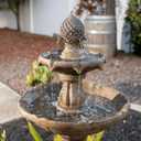 XBrand 44" Solar Powered Outdoor 2-Tier Cascading Water Fountain, Fiberglass Resin Garden & Patio Solar Fountain, Beige