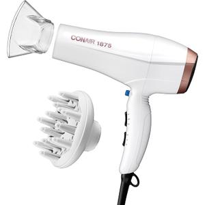 Conair Double Ceramic Hair Dryer with Diffuser | Blow Dryer with Ionic Conditioning | Includes Diffuser and Concentrator | White