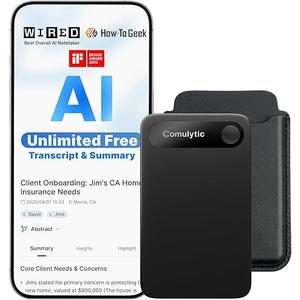 Comulytic Note Pro AI Voice Recorder, Unlimited Transcribe & Summarize, AI Note Taking Recording Device w/Case, App Control, 113 Languages for Calls, Meetings, Lectures, Interviews, Black