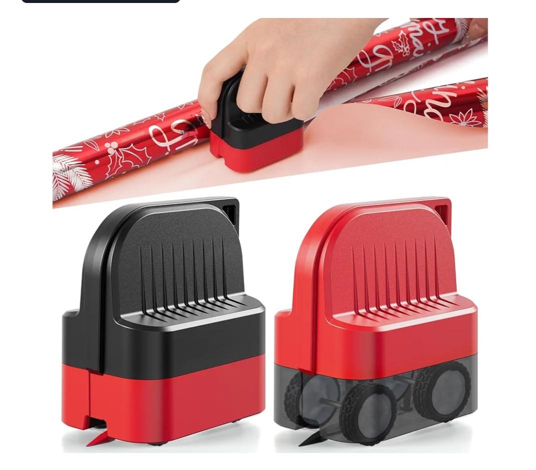 LIZAAL 2-Pack Wrapping Paper Cutter with Wheels | Straight Line Gift Wrap Cutter for Birthday and Christmas, Fits Various Rolls and Papers, Includes 2 Replaceable Blades (Black & Red)